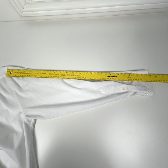WM H Leishman Dress Shirt Mens 15.5 White Cotton Blend Long Sleeves Barrel Cuffs - Picture 9 of 10